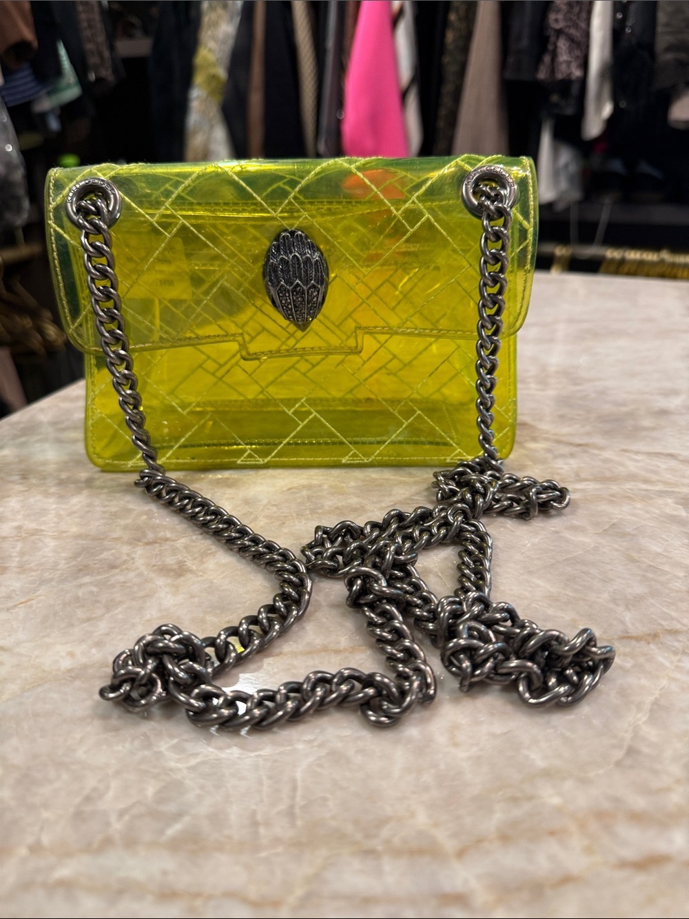 Kurt Geiger Neon Yellow Transparent Chain Shoulder Bag